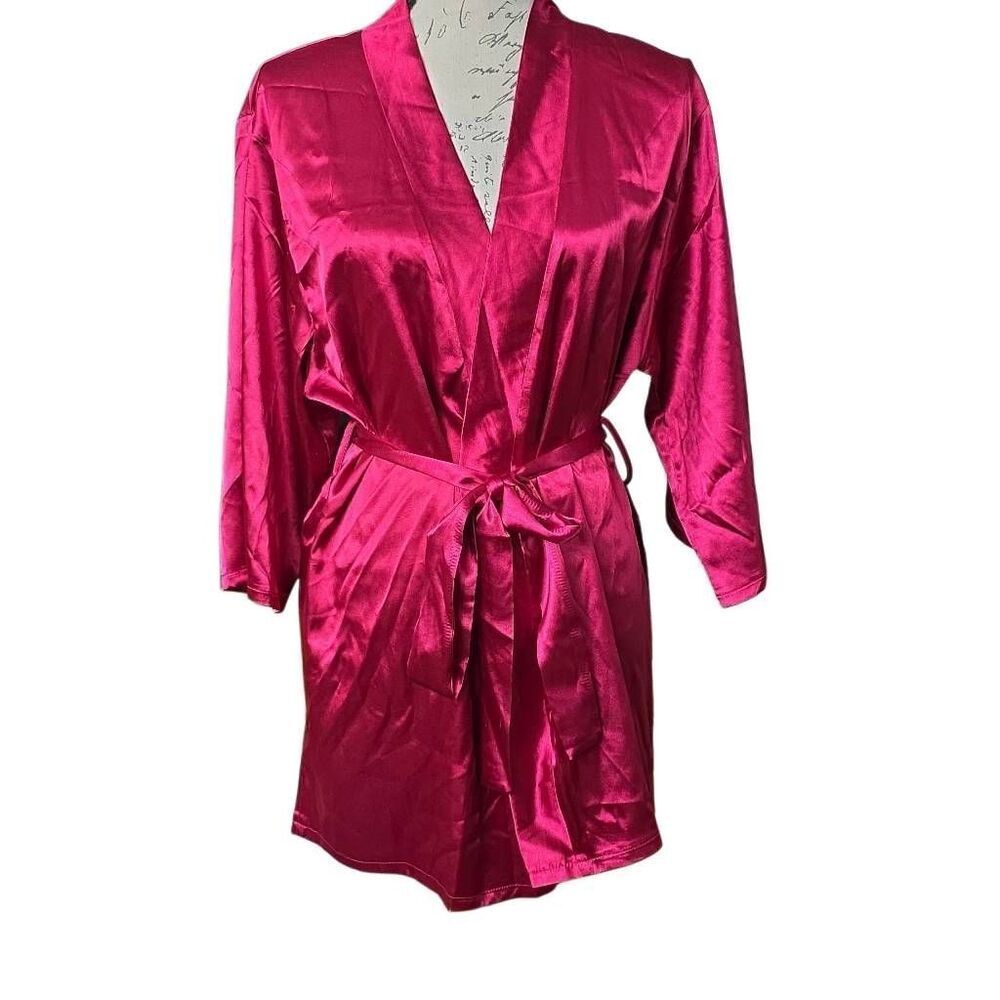 Fredricksāof Hollywood Women's Size Small Red Daisy Dawn Satin Shortie Robe